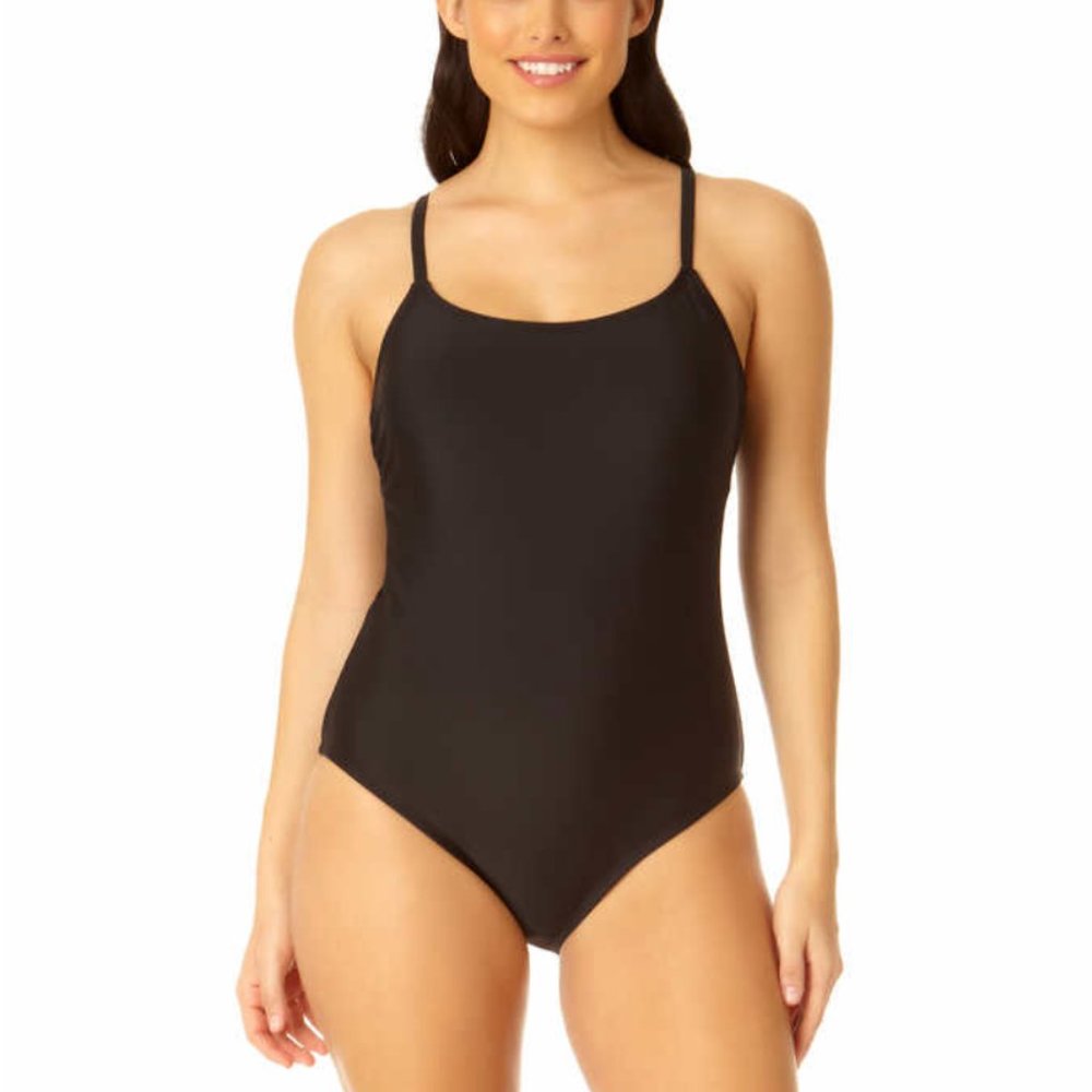 Hurley Ladies One Piece Swimsuit NEW Black Solid Strap Bathing Suit Swim NWT